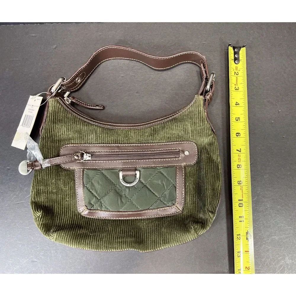 Tommy Hilfiger Montana Small Hobo Purse‎ Green Corduroy New W/tags